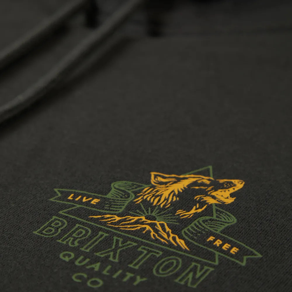 BRIXTON // Roaring Wolf Hoodie WASHED BLACK