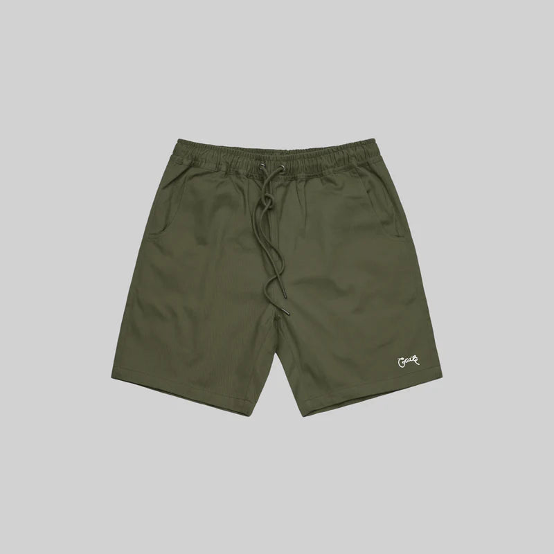 CRATE // Scripted Stamp Walk Shorts KHAKI