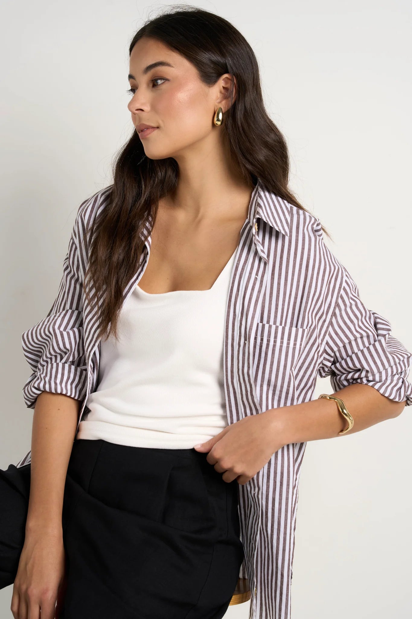 STORIES BE TOLD // You Got This Poplin Oversized Shirt CHOCOLATE