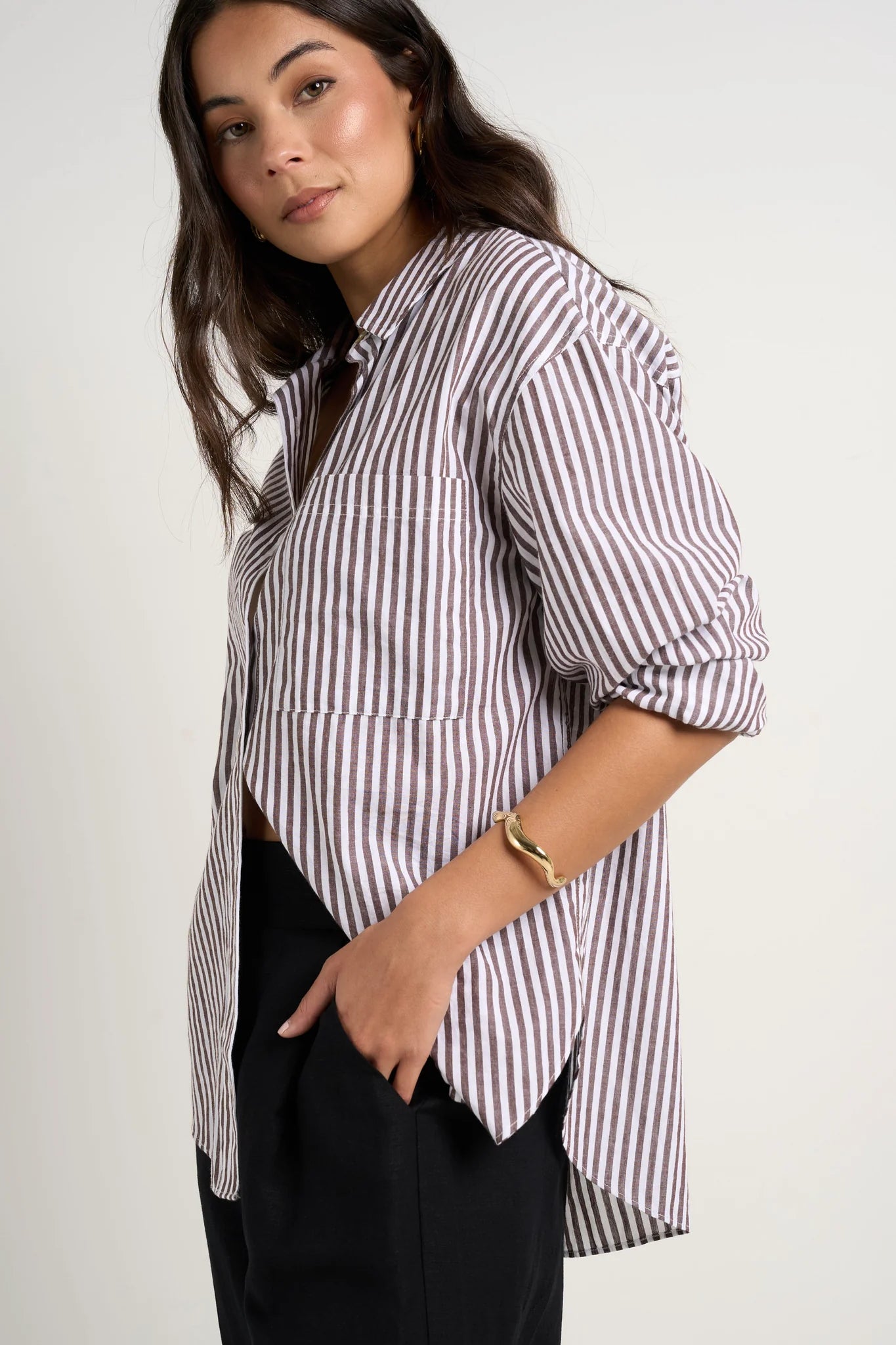 STORIES BE TOLD // You Got This Poplin Oversized Shirt CHOCOLATE