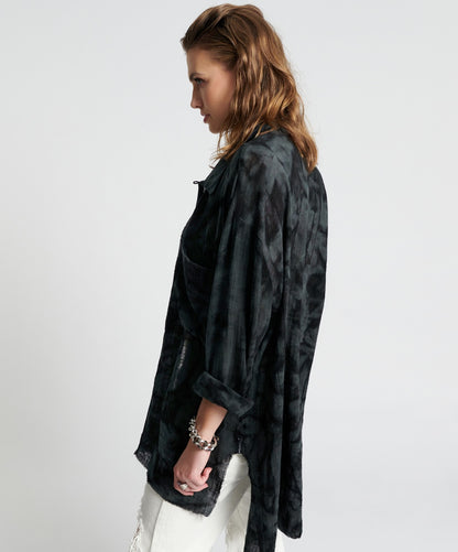 ONE TEASPOON // Resonance Muslin Longline Shirt BLACK INK