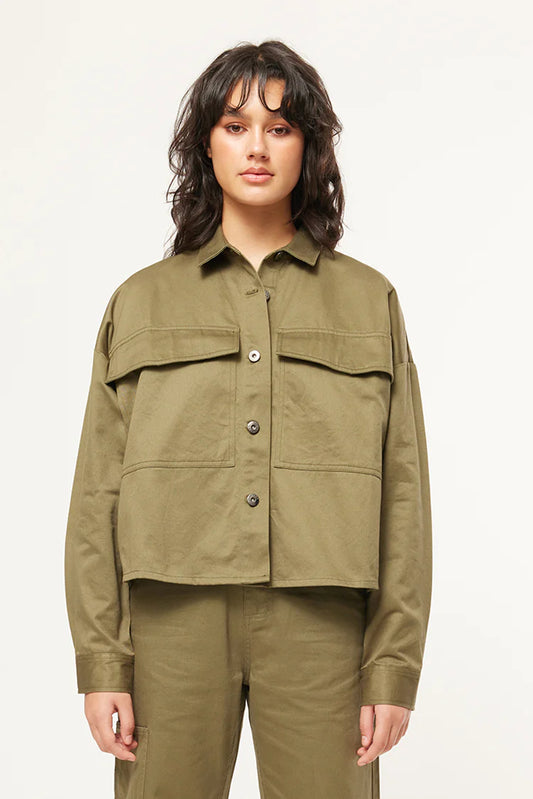 HUFFER // 9 TO 5 Drill Crop Jacket OLIVE