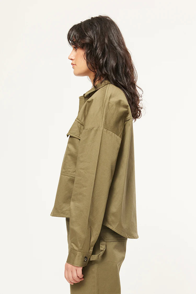 HUFFER // 9 TO 5 Drill Crop Jacket OLIVE
