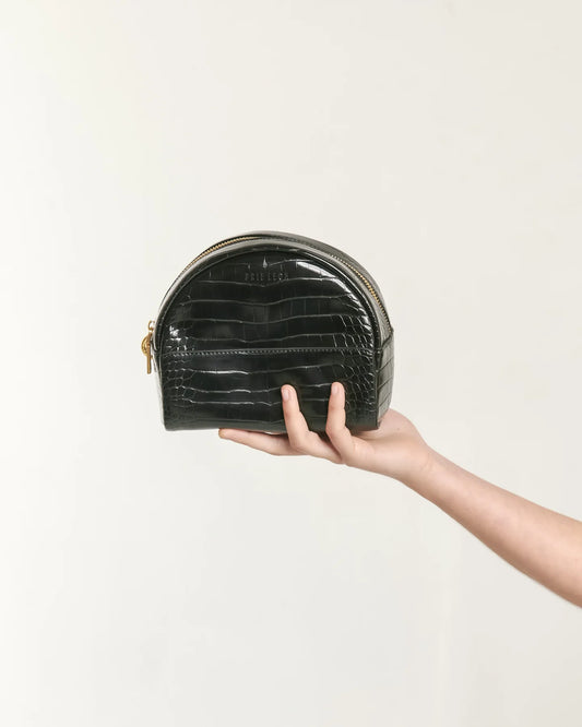 BRIE LEON // Circulo Essentials Pouch BLACK BRUSHED RECYCLED CROC