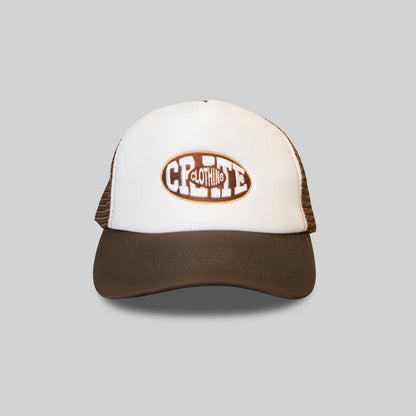 CRATE // Unisex Oval Varsity Trucker Cap BROWN