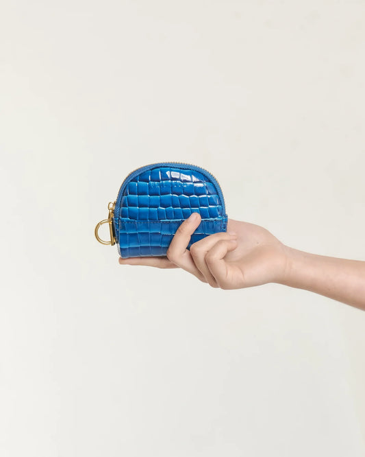 BRIE LEON // Circulo Coin Purse COBALT WET BRUSHED RECYCLED CROC