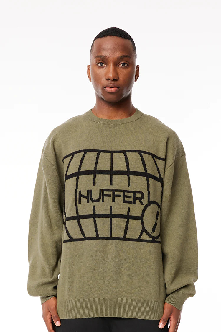 HUFFER // Intarsia True Knit Crew KHAKI