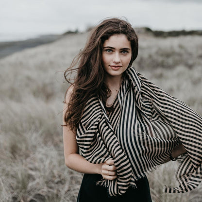 S O P H I E // Maxi Scarf Stripes CAMEL BLACK
