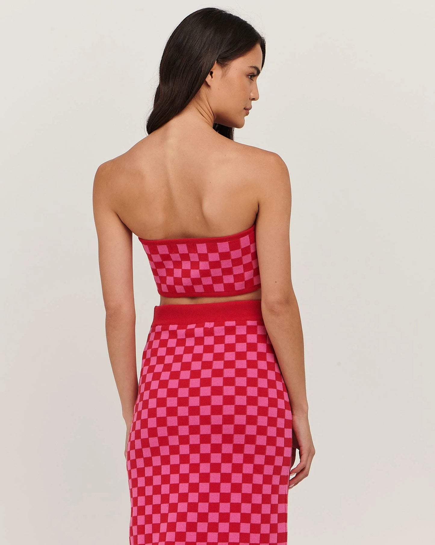 CHARLIE HOLIDAY // Valery Maxi Skirt PINK RED CHECK
